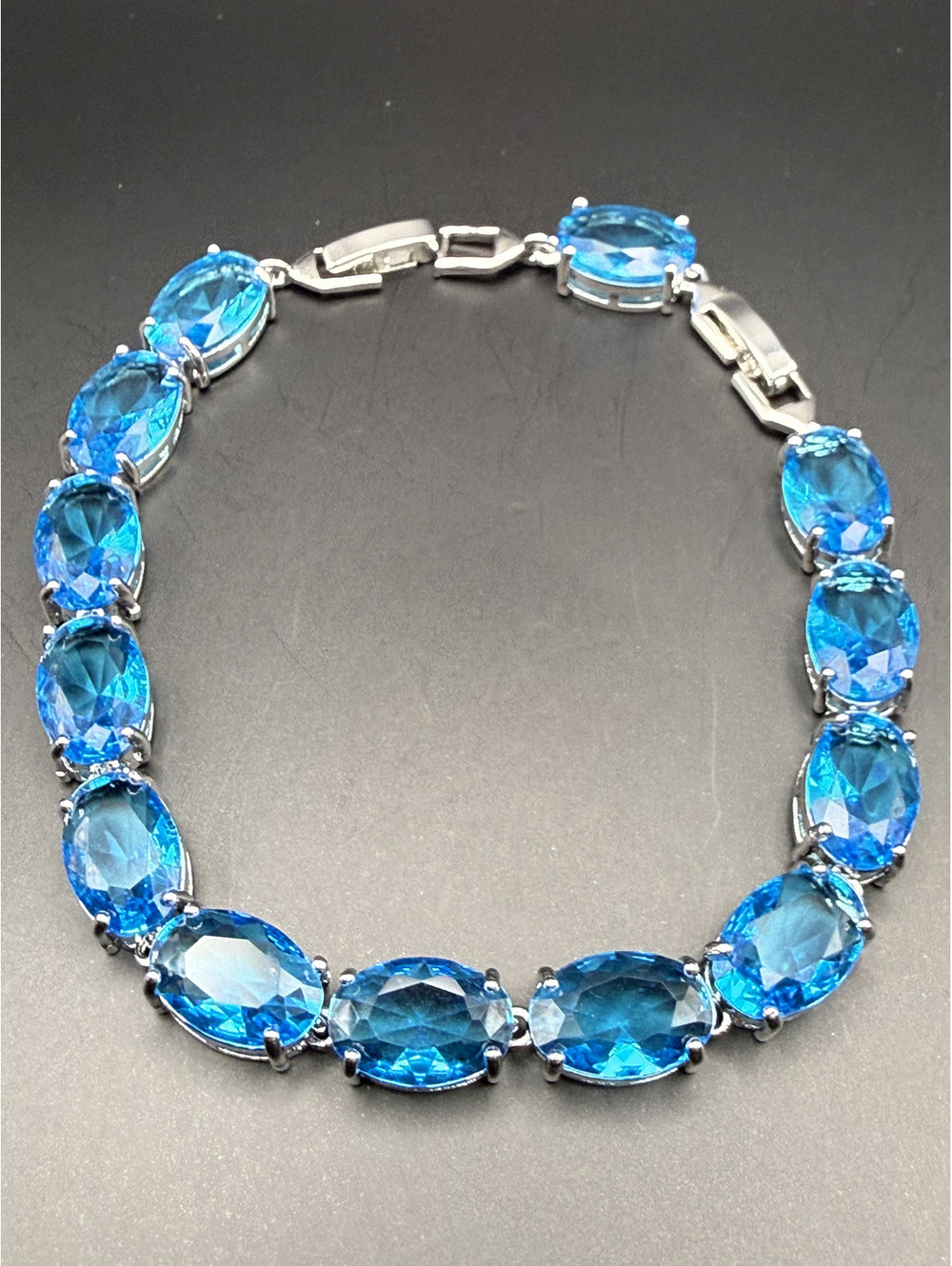 candy+clover elite aqua blue oval crystal 14k white gold plated bracelet